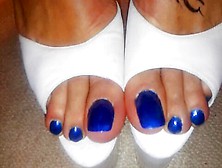 Amateur Milf Showcases Her Mature Feet With Blue Toe Nails In Heels