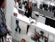 Upskirt Black Tights & Heels Out Shopping (With Face)