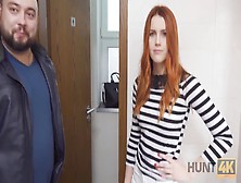 Hunt4K.  Red-Haired Beauty Fucked By Stranger In Toilet In Front Of Bf