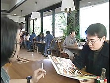 Two Japanese Waitresses Blow Dudes And Swap Cum