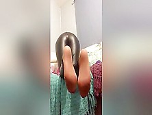 Amateur Wife In Leggings And Socks Secretly Filmed Laying On The Bed