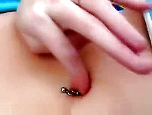 Hot Blonde Girl Fingers Her Pierced Belly Button