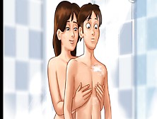 Summertime Saga #33 - Horny Landlady Seduces Him In The Shower And Made Him Cum On Her