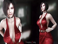 Ada Wong In A Fancy Red Dress Has Big Tits That Bounce When She Walks