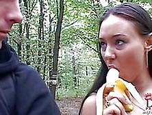 Guys Turns On Black Haired European Babe Valentina Velasques In The Forest