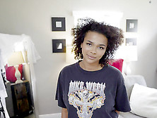 Ebony Teen With Curly Hair,  Nice Riding Display Before Swallowing