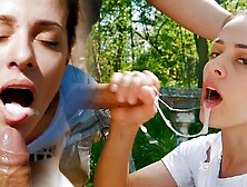 Amateur Messy Blowjob Outdoor And Swallow Cum With Stranger
