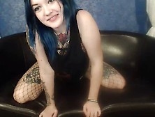 Blue Haired Teen Sucks Toes And Pisses On Webcam