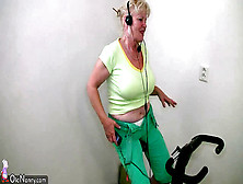 Plump Grandmother Does De-Robe In Home Gym