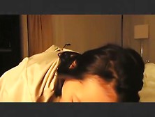 Asian American Girl Sucks Her White Bf's Cock Pov On The Bed And Swallows
