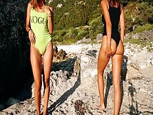 Two Horny Lesbian Girls Masturbate Together On Public Beach
