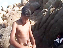 Tunisian Twunk Strokes His Yam-Sized Arab Dick Near The Beach