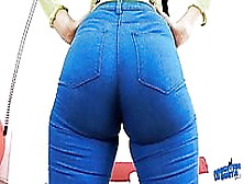 Epic Deep Cameltoe In Tight Blue Jeans And With A Bigass Cra