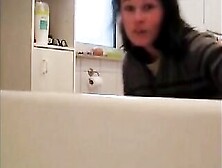 Young Brunette Milf Teasing And Pooping In The Bathroom