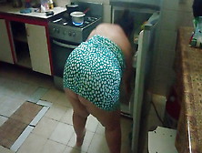 Chubby Stepmother In The Kitchen Preparing A Delicious Dinner