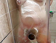 Pregnant Cougar Milf With Hairy Snatch And Gigantic Nipples Masturbation With Dildo In The Shower