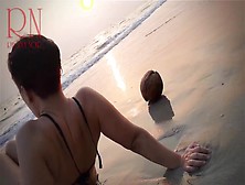 Nice Slut At Lonely Nudist Beach.  Red Swimsuit.  Red Bikini.  Coconut Two