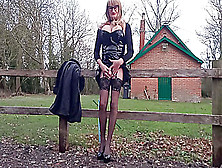 Crossdressing Tranny Pissing Wanking Outdoors In Pvc