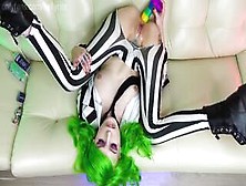 Beetlejuice Enjoys Rainbow Dildo In Ass And Pussy,  Buttplug,  Blowjob,  Gaping,  Creampie Cut Version