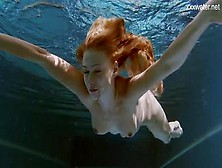 Gorgeous Redhead Hottie Alla Zlatavlaska Undresses Her Swimsuit Underwater