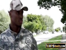 Fake Black Soldier Is Receiving A Deep Throat By Two Stunning Big Titty Milfs.