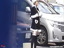 Amateur Japanese On Christmas Teasing In Short Skirt