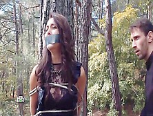 Russian Woman Tape Gagged And Tied To A Tree
