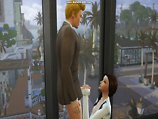 Boss Rides His Secretary In Front Of The Window In His Office,  Showing To The People Outside (Sims)
