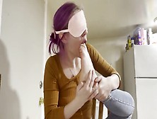 Blindfolded Purple-Haired Teen Takes Her Socks Off & Worships Her Feet