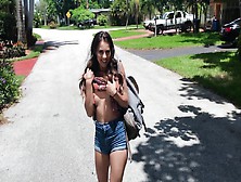 Nice Girl Shows Tits In The Street And Cameraguy Fucks Her Soon