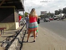 Fake Blonde Woman Wears Red Panties
