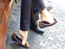 Sophisticated Girl Enjoys Playing With Her Shoes And Voyeur Feet In Public