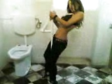 Stripping For Her Friend In A Public Bathroom