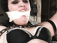 Red And Brunette Slaves In The Cage Get Tortured With Iron Masks,  Chains,  Pins And Other Tools