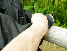 Stranger Dark Haired Into The Outdoor Park Accepts To Fondle That Dick For