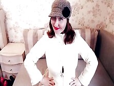 Lady Into White Coat And Hat Is Pose And Seducing You,  Vintage