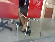 Candid Asian Nylon Feet Shoeplay In Cafe