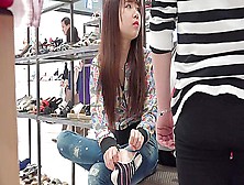 Skinny Asian Teen Filmed At The Shoe Store Trying On Sexy Flip Flops