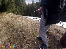 While Hiking In The Mountains I Had To Piss,  Then I Jerked My Cock With Pleasure