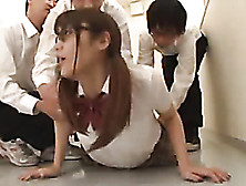 Cute Japanese Girl With Glasses Enjoys Hard Dick Inside The Classroom