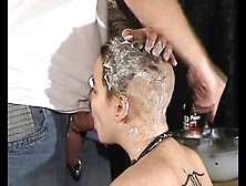 Shaving Her Head As She Sucks His Dick