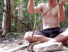 Half Naked Man Builds Crap In The Forest