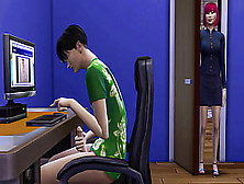 Chinese Mom Catches Her Stepson Masturbating In Front Of The Computer And Then Helps Him Have Sex With Her For The First Time -