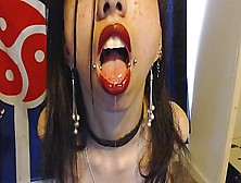 Goth With Red Lipstick Drools A Whole Lot And Blows Spit Bubbles At You - Spit And Saliva And Lipstick Fetish