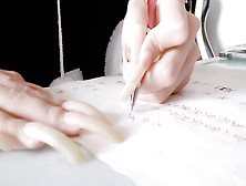 Oriental Skank Writes With Cute Longnails