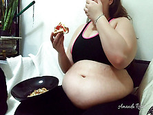 Fat Bbw Teen Stuffs Herself With Pizza And Plays With Her Large Delicious Stomach
