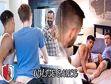 Cumhereboy - White Sauce - Twink Friends Jordan Haze And Brett Ryder Get Caught By Step Dad David Benjamin