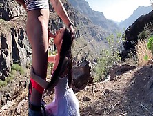 Romantic Date In The Mountains. Blowjob And Fuck. It Seems She Didnt Expect Him To Cum Right On Her White Dress