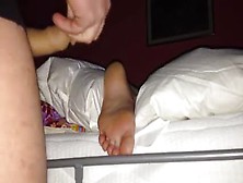 Horny Man Jerking On His Girlfriend's Sexy Feet While She Is Sleeping