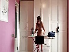 Ironing Girl All Naked In Her House